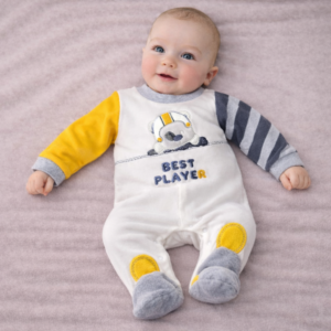 TUTINA IN CINIGLIA PANNA/GIALLO PER NEONATO CON ORSETTO RICAMATO 0-1 MESE