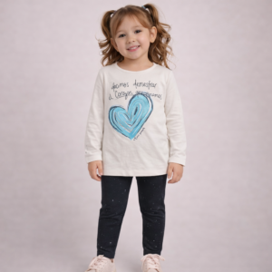 COMPLETO BAMBINA 2 PEZZI CON T-SHIRT CUORE E LEGGINGS GLITTER