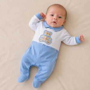 TUTINA NEONATO SOMMARUGA IN 100% COTONE CON RICAMO ORSETTO