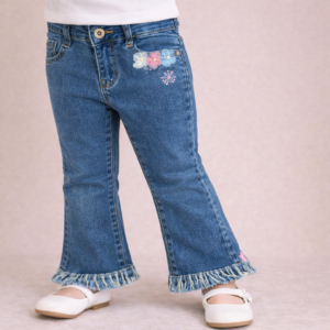 JEANS A ZAMPA BAMBINA CON FIORI DECORATIVI