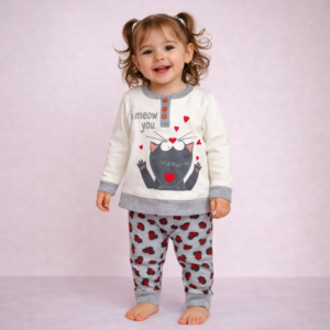 PIGIAMA NEONATO IN COTONE PASTELLO CON STAMPA GATTINO