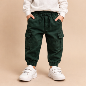 PANTALONE CARGO BAMBINO IN COTONE CON TASCONI LATERALI E ELASTICO