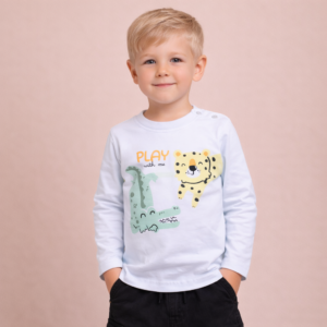 T-SHIRT NEONATO MANICA LUNGA IN COTONE – STAMPE ANIMALETTI