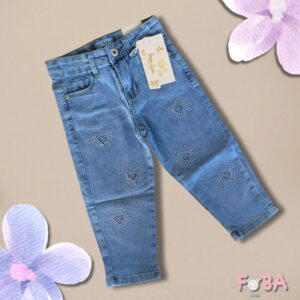 JEANS NEONATA CON STRASS E FASCIA REGOLABILE – COMODO E VERSATILE 12-36 MESI