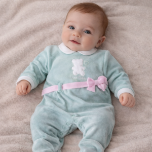 TUTINA IN CINIGLIA MENTA PER NEONATA CON FIOCCO ROSA 0–1 MESE