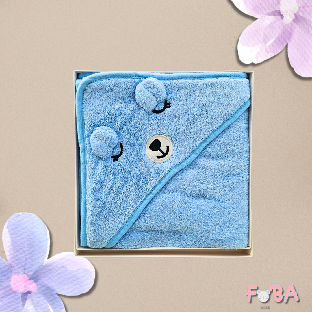 ACCAPPATOIO NEONATO CON CAPPUCCIO AZZURRO ORSETTO