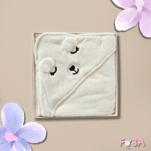 ACCAPPATOIO NEONATO CON CAPPUCCIO PANNA ORSETTO