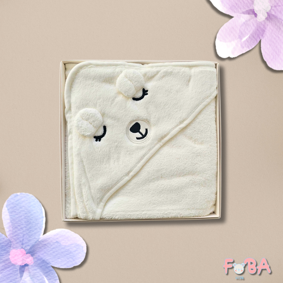 ACCAPPATOIO NEONATO CON CAPPUCCIO PANNA ORSETTO