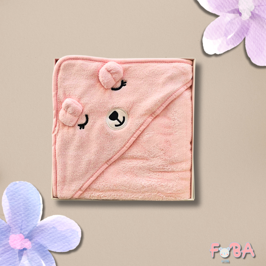 ACCAPPATOIO NEONATO CON CAPPUCCIO – ROSA ORSETTO