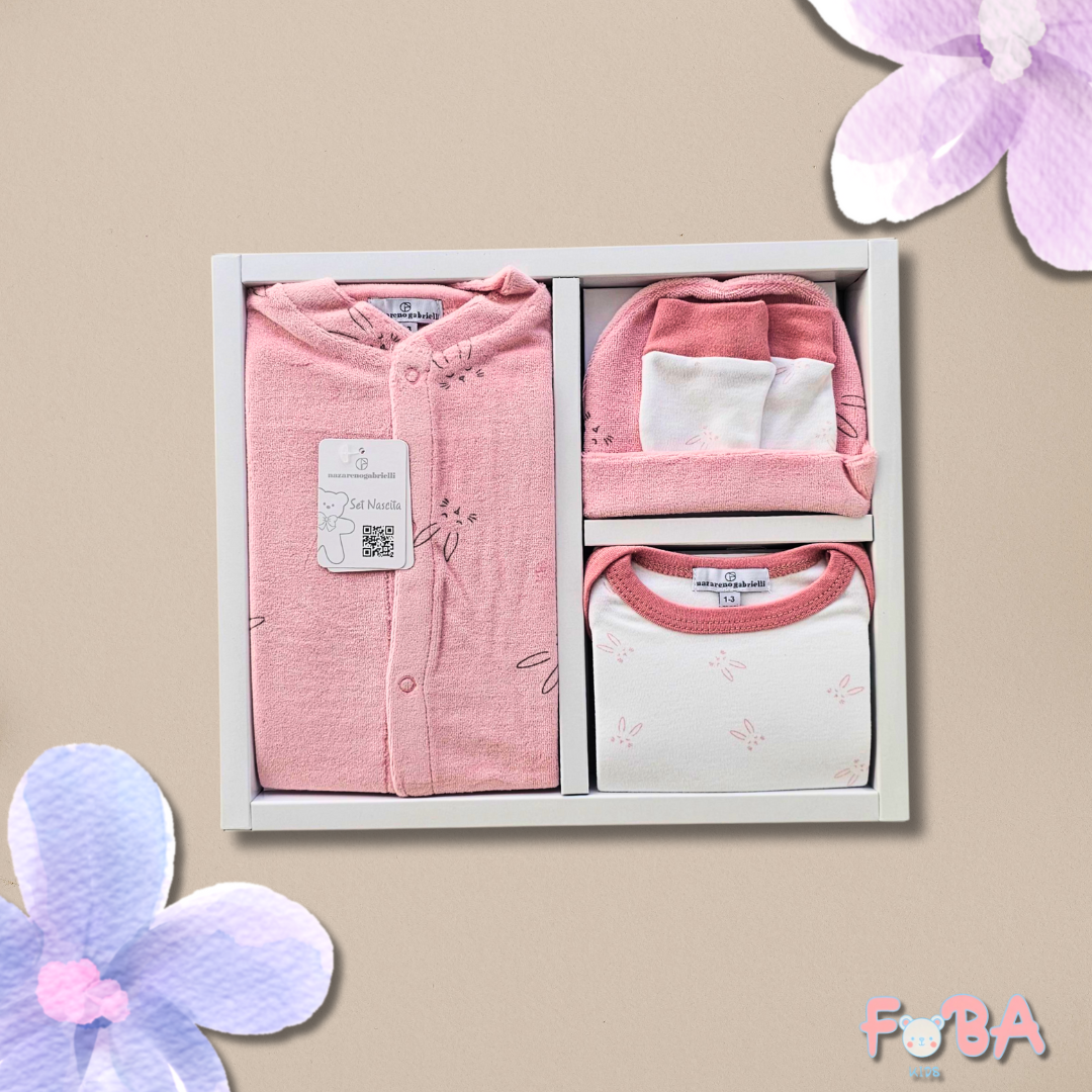 COMPLETO NEONATA ROSA 4 PEZZI – TUTINA, BODY, CUFFIETTA E MUFFOLINE 1-3 MESI - immagine 6