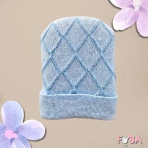 CAPPELLINO NEONATO AZZURRO CON LAVORAZIONE A ROMBI – TAGLIA 0-3 MESI