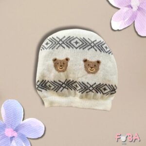 CAPPELLINO NEONATO IN CALDO COTONE CON ORSETTI  – TAGLIA UNICA