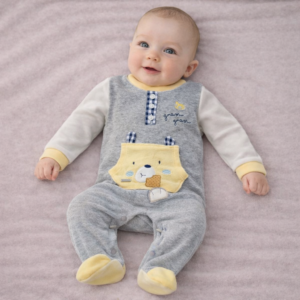 TUTINA IN CINIGLIA NEONATO 1-3 MESI GRIGIO E GIALLO CON STAMPA DOLCE