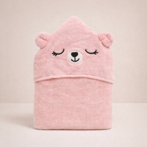 ACCAPPATOIO NEONATO CON CAPPUCCIO – ROSA ORSETTO