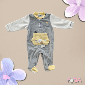 TUTINA IN CINIGLIA NEONATO 1-3 MESI GRIGIO E GIALLO CON STAMPA DOLCE