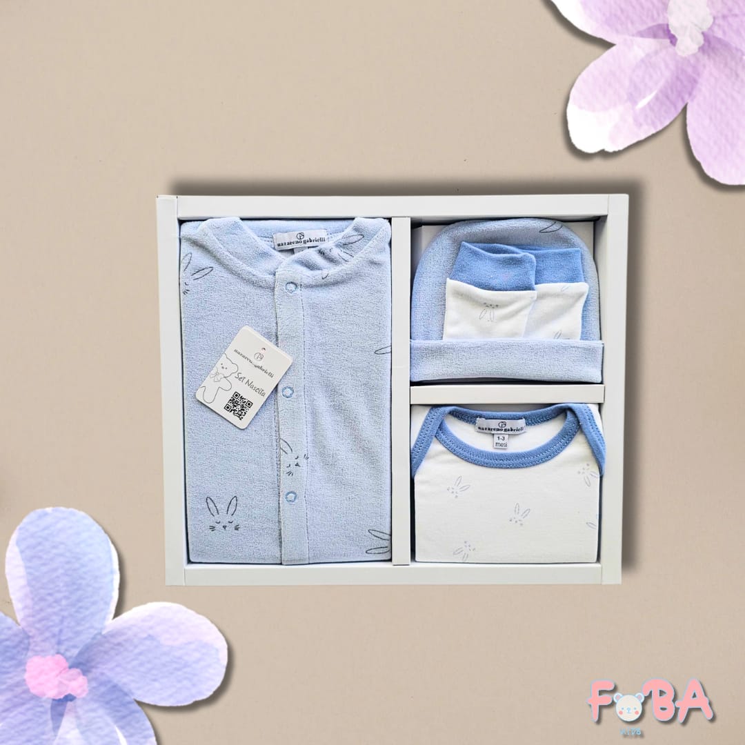 COMPLETO NEONATO AZZURRO 4 PEZZI – TUTINA, BODY, CUFFIETTA E MUFFOLINE 1-3 MESI - immagine 6