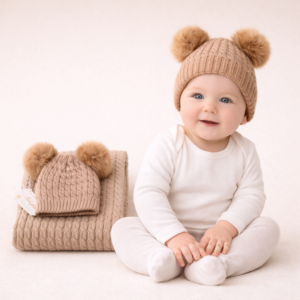 SET NEONATO/A I BATUFFOLINI CON COPERTINA E CAPPELLINO CON PON PON