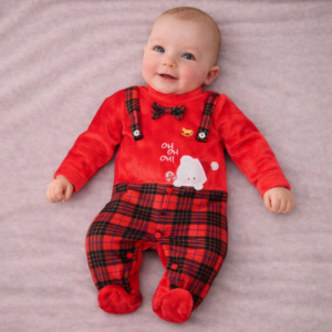 TUTINA NEONATO IN CINIGLIA ROSSA CON BRETELLE – TAGLIA 1-3 MESI