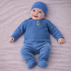 COMPLETO NEONATO 3 PEZZI IN MAGLIA BLU NAVY – TAGLIA UNICA