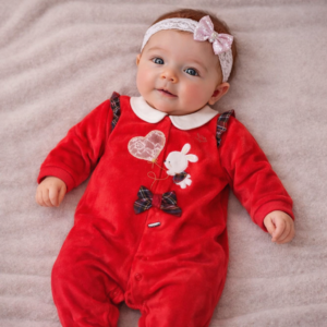 TUTINA NEONATA IN CINIGLIA ROSSO CON RICAMO CONIGLIETTO – TAGLIA 1-3 MESI