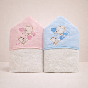 ACCAPPATOIO TRIANGOLO NEONATO IN SPUGNA CON RICAMO ORSETTO – ROSA O AZZURRO