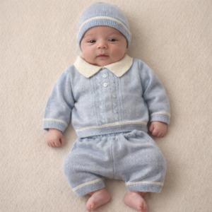 COMPLETO NEONATO NASCITA AZZURRO – 3 PEZZI CON CAPPELLINO | TAGLIA UNICA | 100% ACRILICO