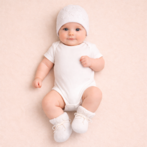 SET IN COTONE CON CAPPELLINO E SCARPINE BIANCO