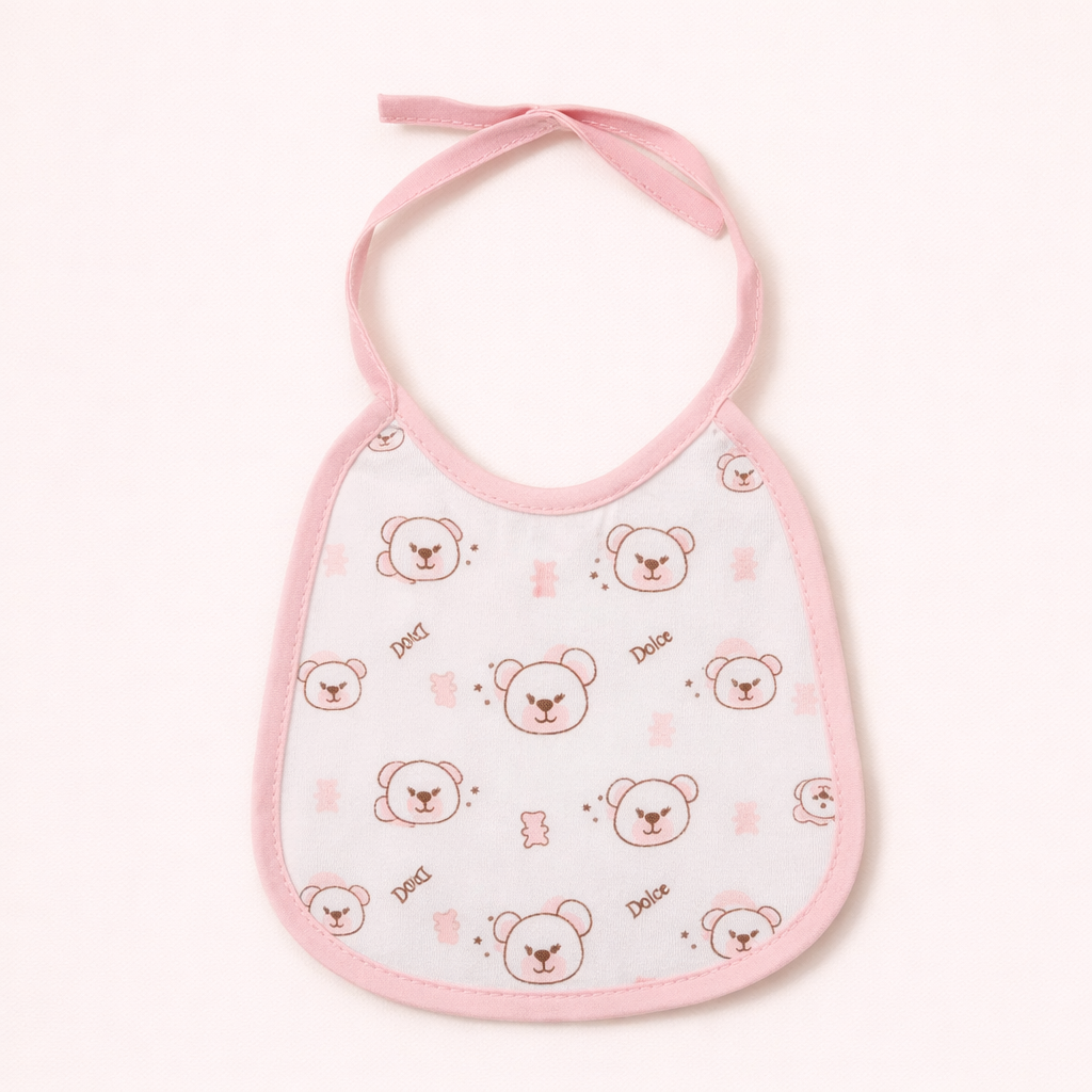 BAVETTA ROSA IN COTONE CON LACCETTI – 16x15 CM - immagine 2