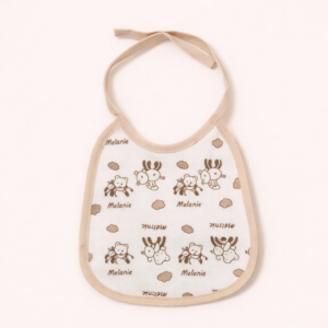 BAVETTA BEIGE IN COTONE CON LACCETTI – 16x15 CM