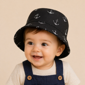 CAPPELLO BUCKET NERO CON STAMPA ANCORA
