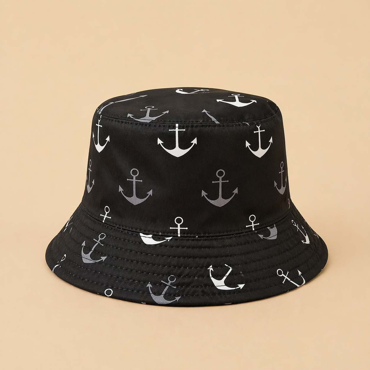 CAPPELLO BUCKET NERO CON STAMPA ANCORA - immagine 2