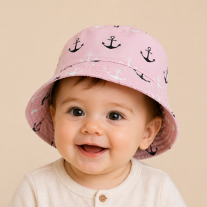 CAPPELLO BUCKET ROSA CON STAMPA ANCORA
