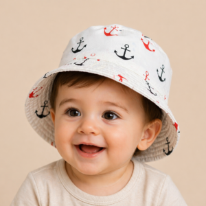 CAPPELLO BUCKET BIANCO CON STAMPA ANCORA