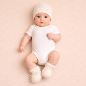 SET IN COTONE CON CAPPELLINO E SCARPINE PANNA