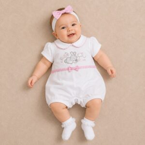 PAGLIACCETTO NEONATA BIANCO CON RICAMO CONIGLIETTO E DETTAGLI ROSA