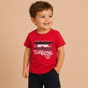T-SHIRT ROSSA NEONATO CALIFORNIA SURFING IN COTONE ELASTICIZZATO