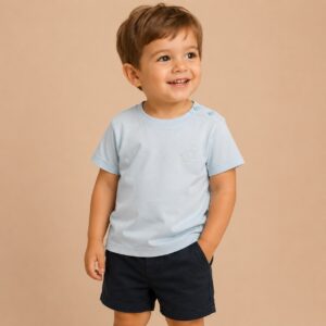 T-SHIRT CELESTE NEONATO SURF STYLE IN COTONE ELASTICIZZATO